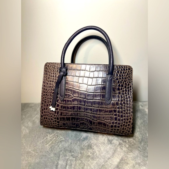 🐶 Radley London Croco-Embossed Charcoal Leather Satchel/Crossbody 🐶 - Picture 4 of 12